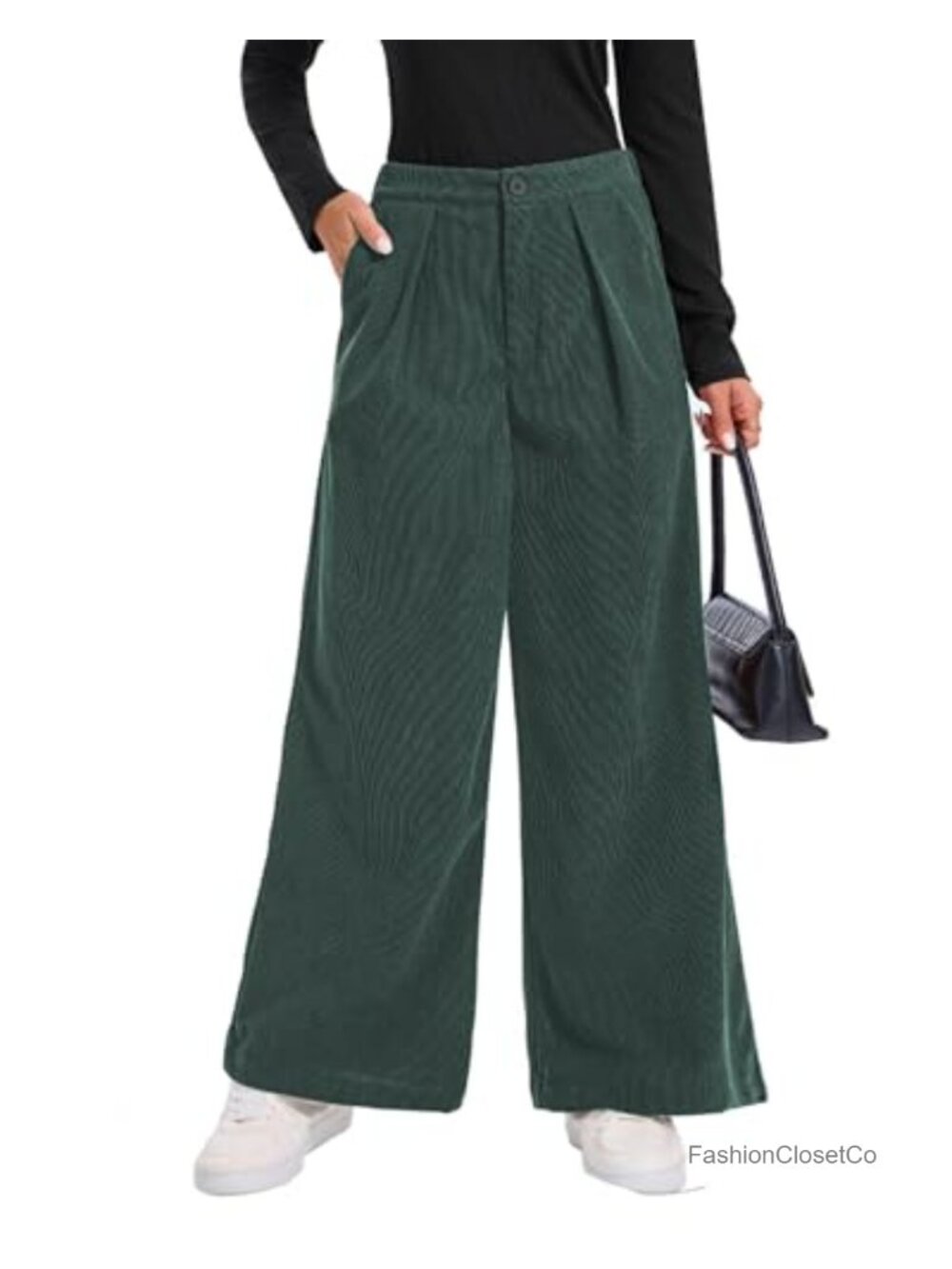 Wide Leg Corduroy High Rise Pleated Pants with Pockets Relaxed Palazzo Trousers
